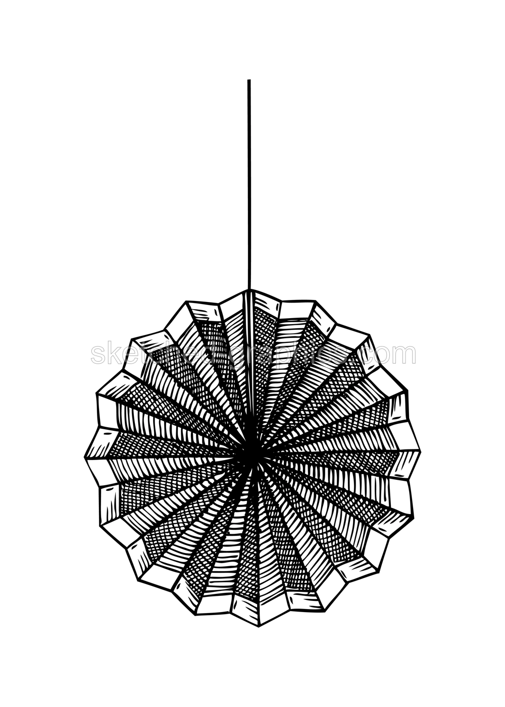 Chinese New Year decoration. Traditional folding fan sketch. Hand-drawn vector illustration. China Lunar New Year. NOT AI generatad Illustration